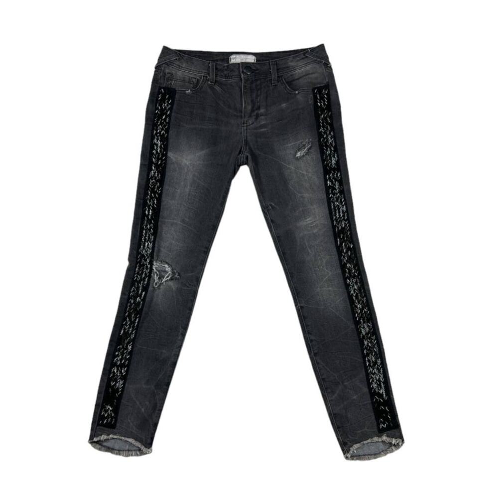 Free People Black Beaded Skinny Jeans | Size 27